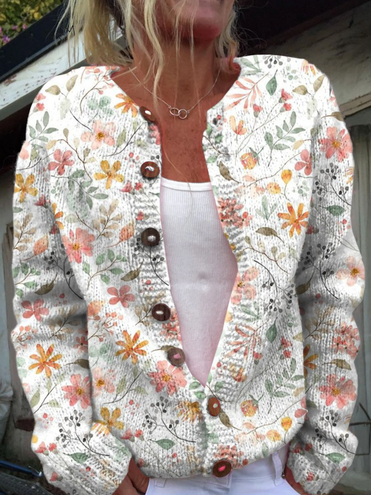 Schattige en Verse Kleine Bloemenprint Gebuttonde Cardigan Trui