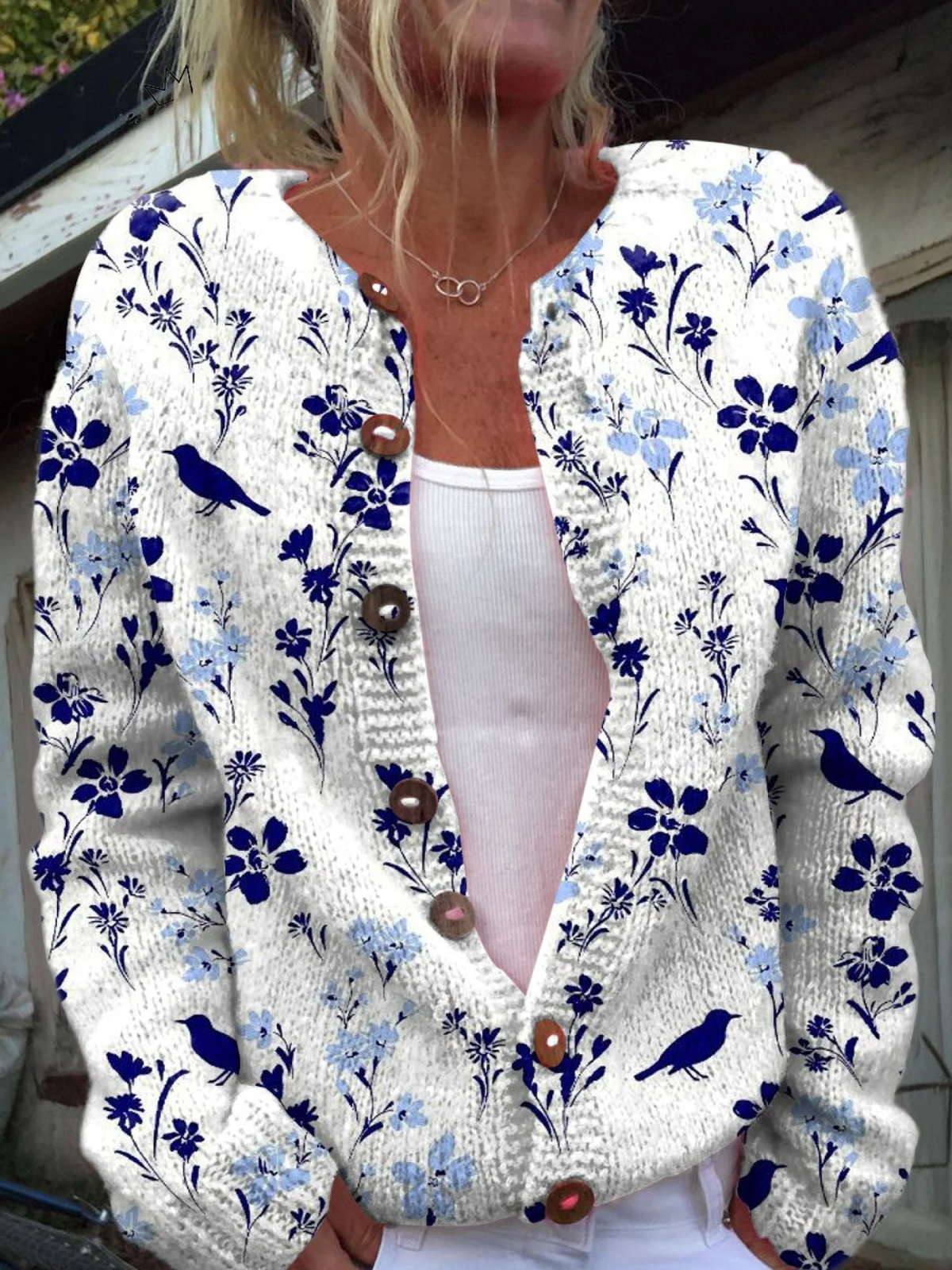 Vintage Bloemen Kunst Print Geknoopte Cardigan Trui