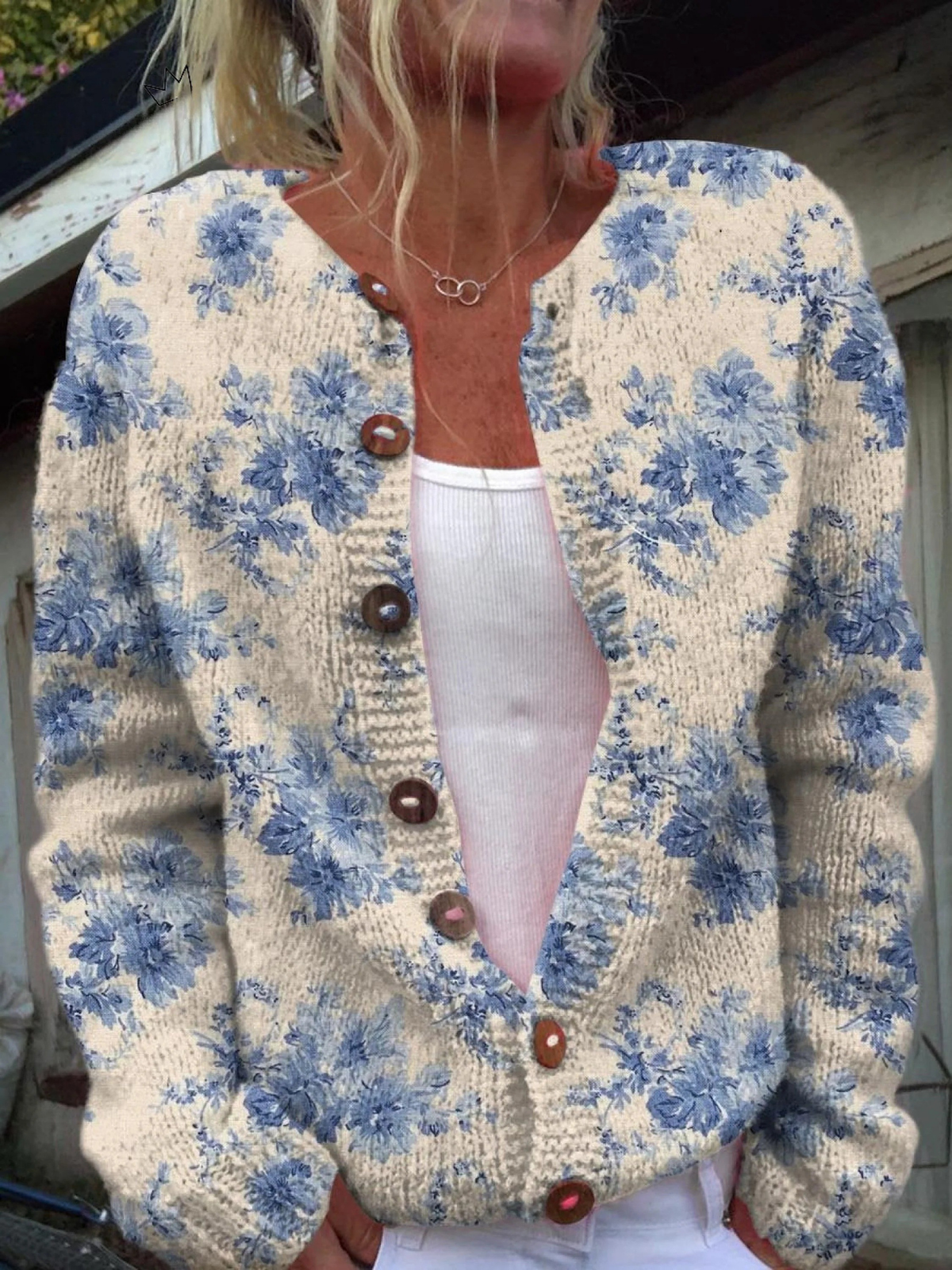 Dames Mooie Bloemige Kunstprint Geknoopte Cardigan Trui