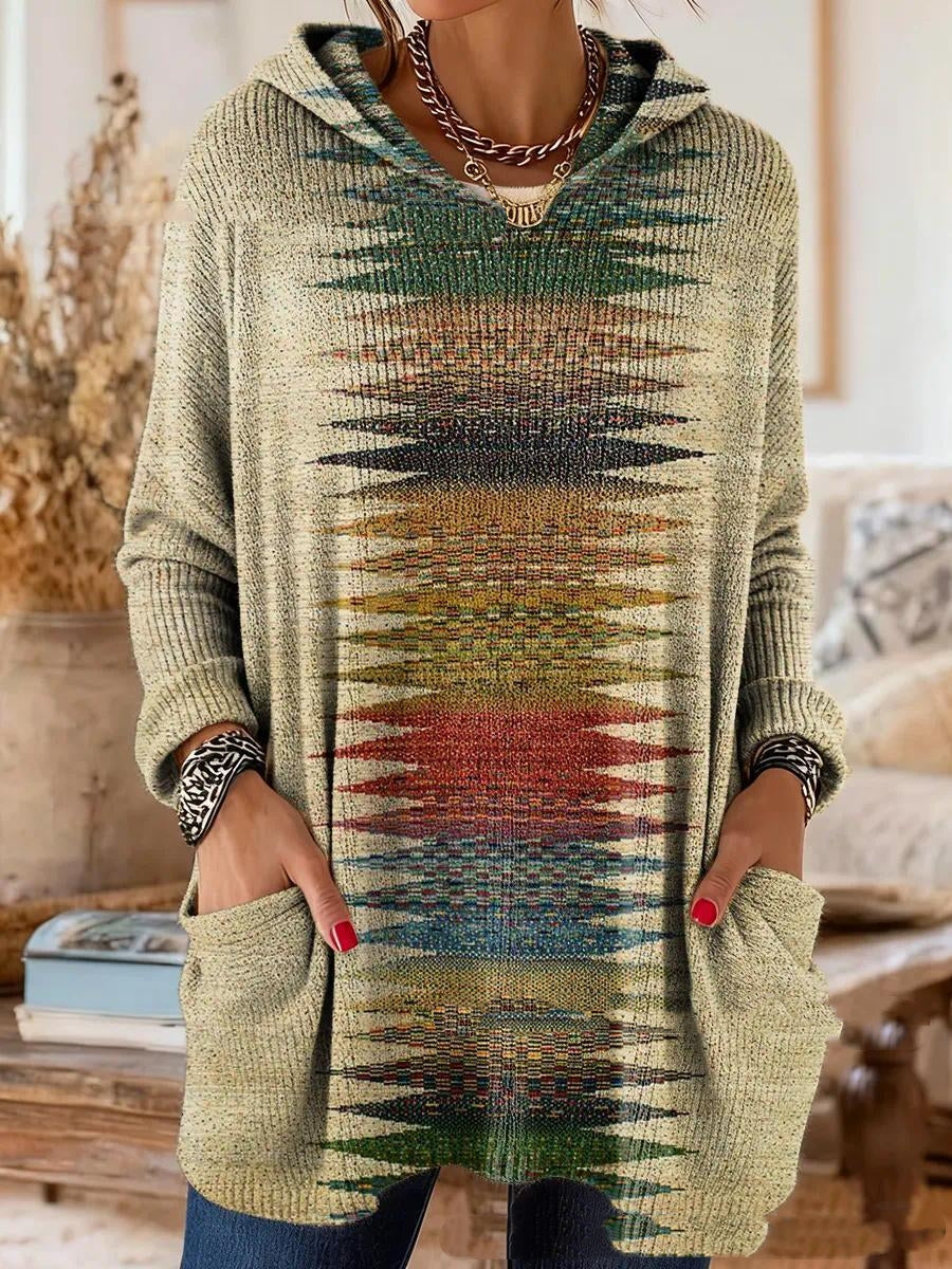 Alice Retro Etnische Print Hoodie Tuniek