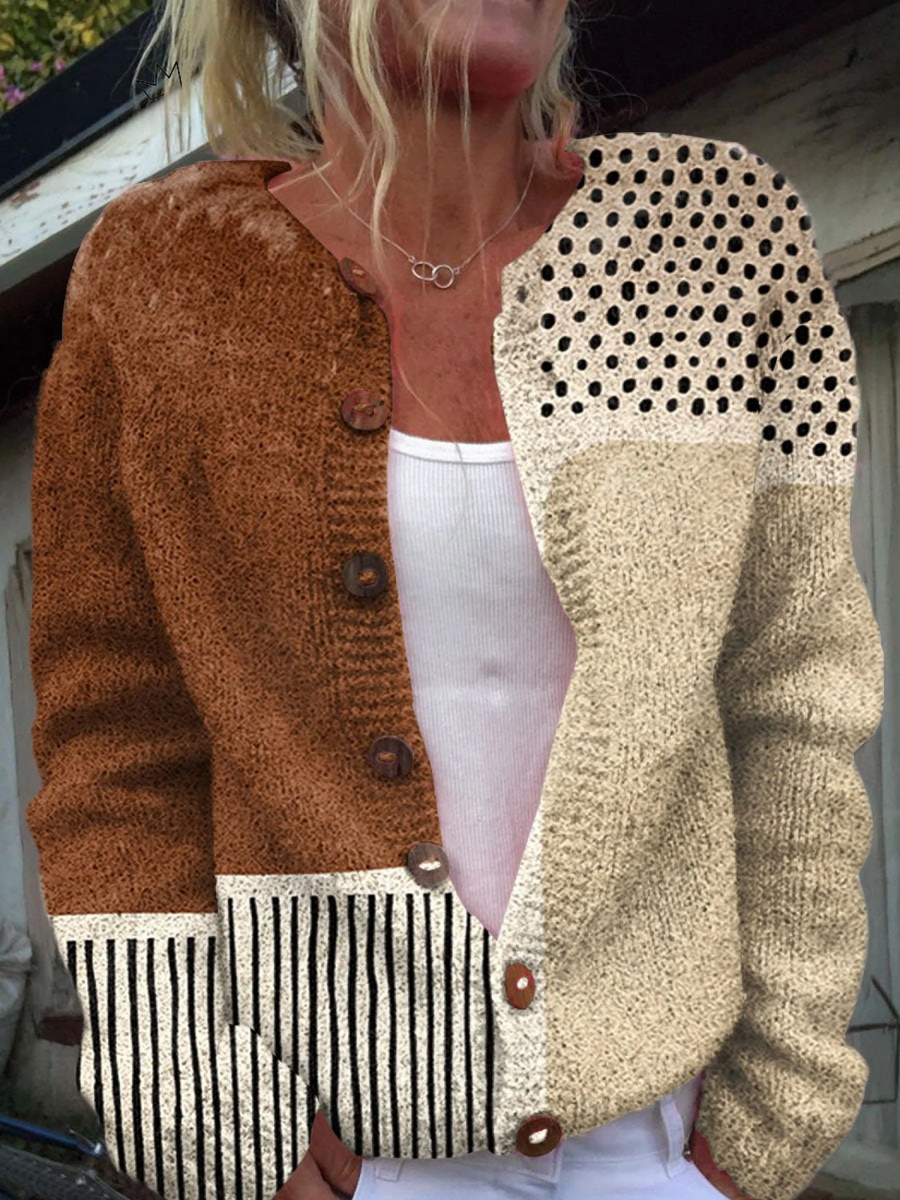Minimalistische Abstracte Polka Dots Print Gebuttonde Cardigan Trui