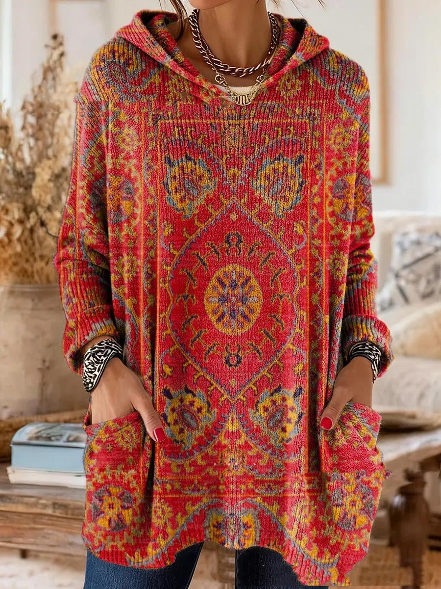 Alice Retro Etnische Print Hoodie Tuniek