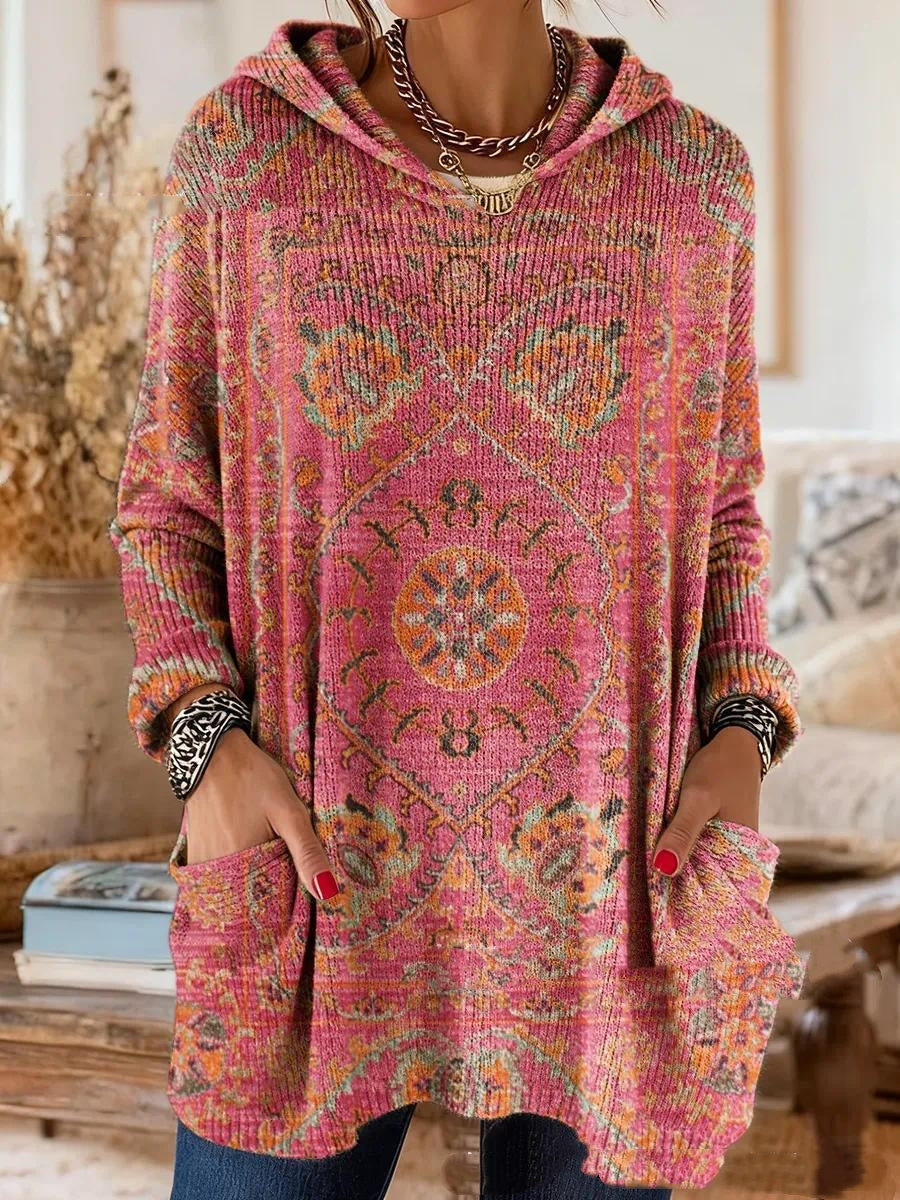 Alice Retro Etnische Print Hoodie Tuniek