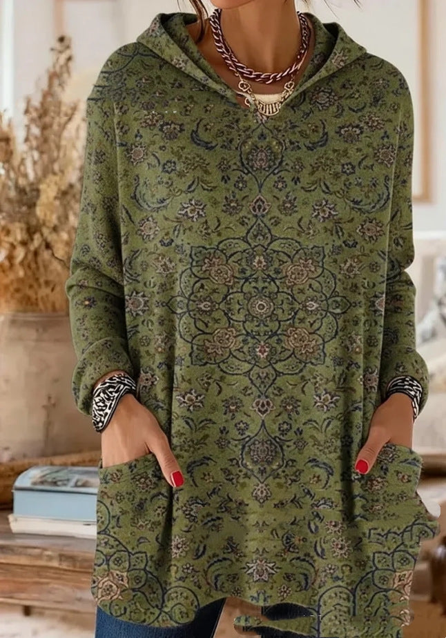 Alice Retro Ethnic Print Hooded Tunic
