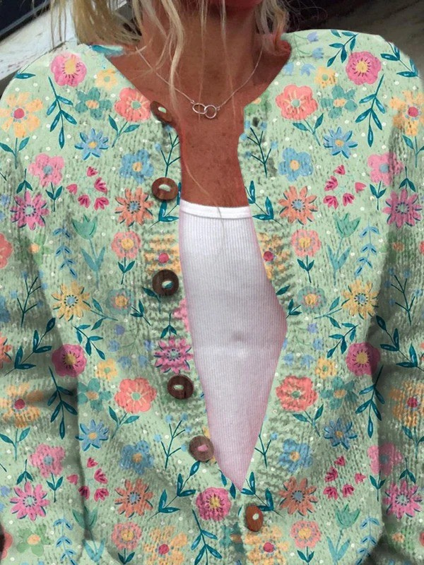 Zomer Veld Bloem Patroon Print Geknoopte Cardigan Trui