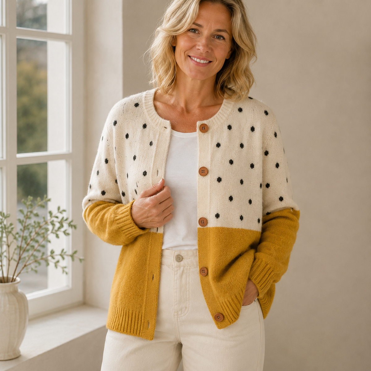 Monique | Gele Knopen Cardigan