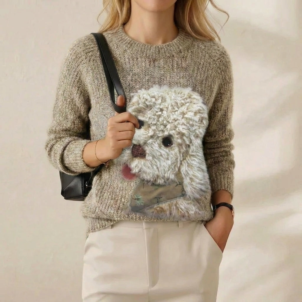 Cotton Sweater Cream with Poodle