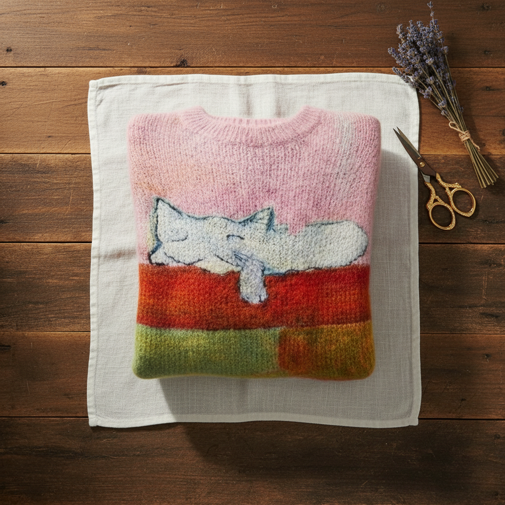 Cotton Sweater Pink with Cat Design