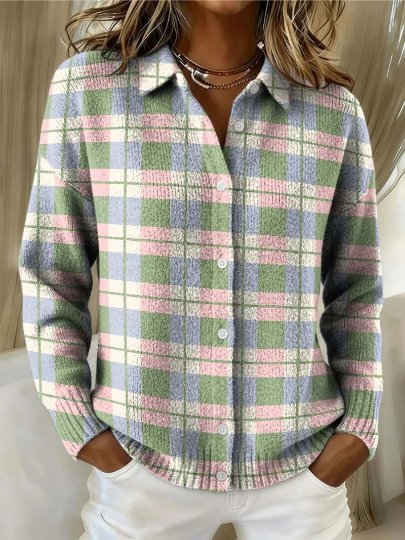 Tivanna™ | Pastel Geruite Knopen Cardigan