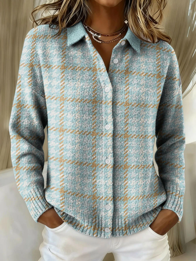 Kinsleigh™ | Luchtblauw Geruit Knopen Cardigan