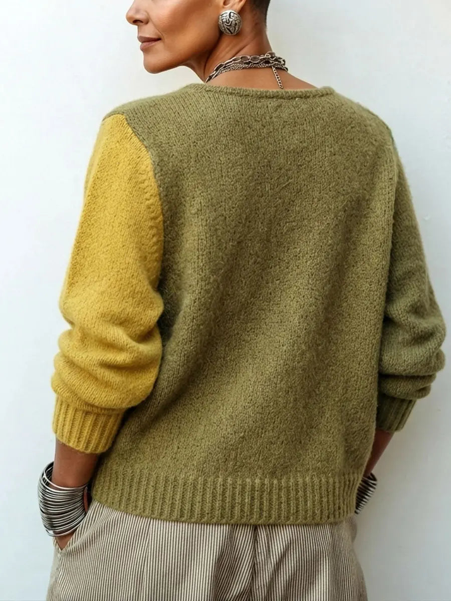 Artistieke Cozy Asymmetrische Kleurblok Gebreide Trui