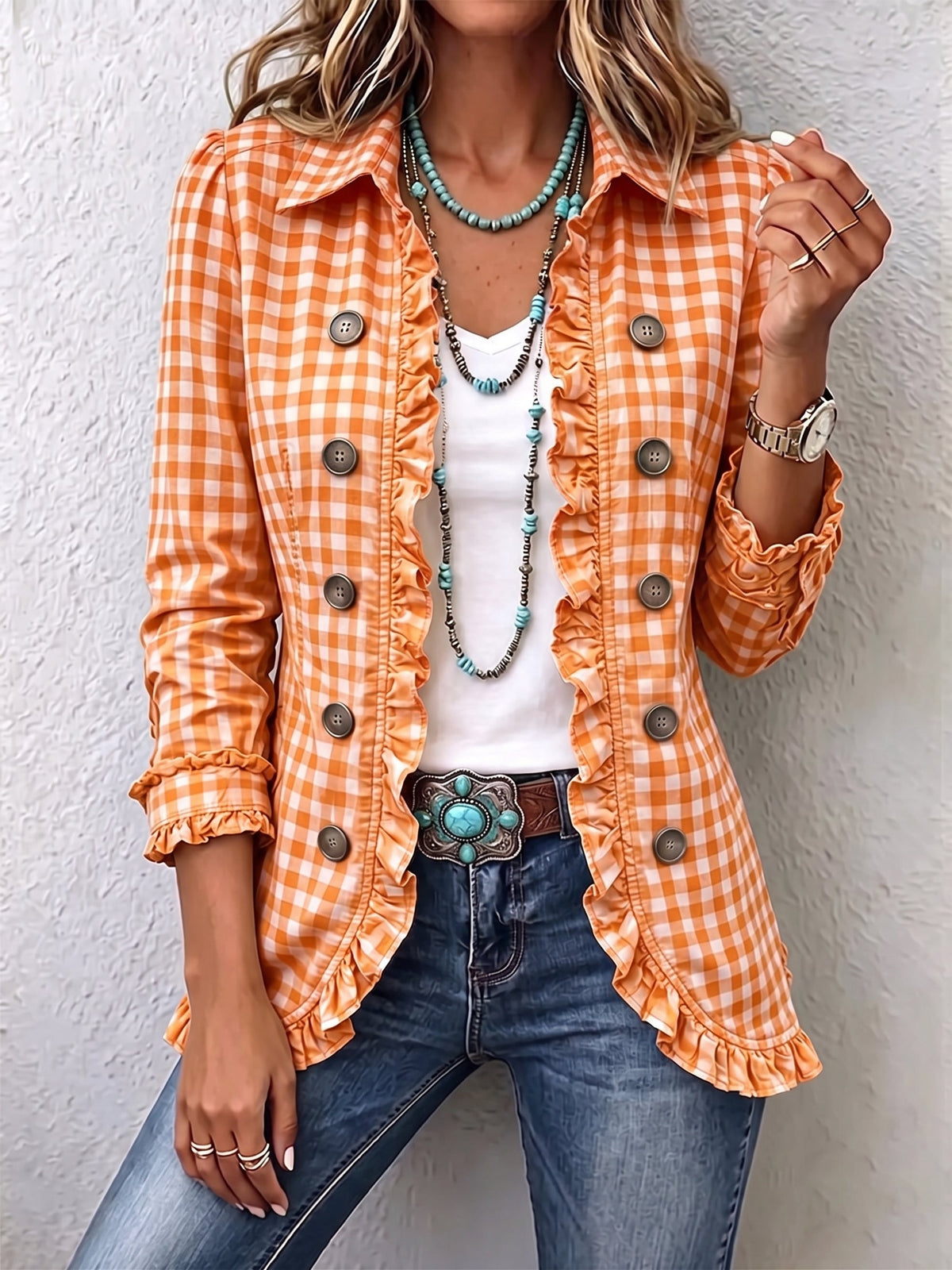 Charlene™ | Geruite Rimpelknopen Jacket