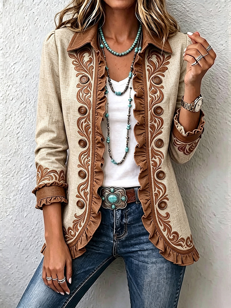 Dawncroft™ | Vintage Bohemian Bloemen Rimpel Jacket