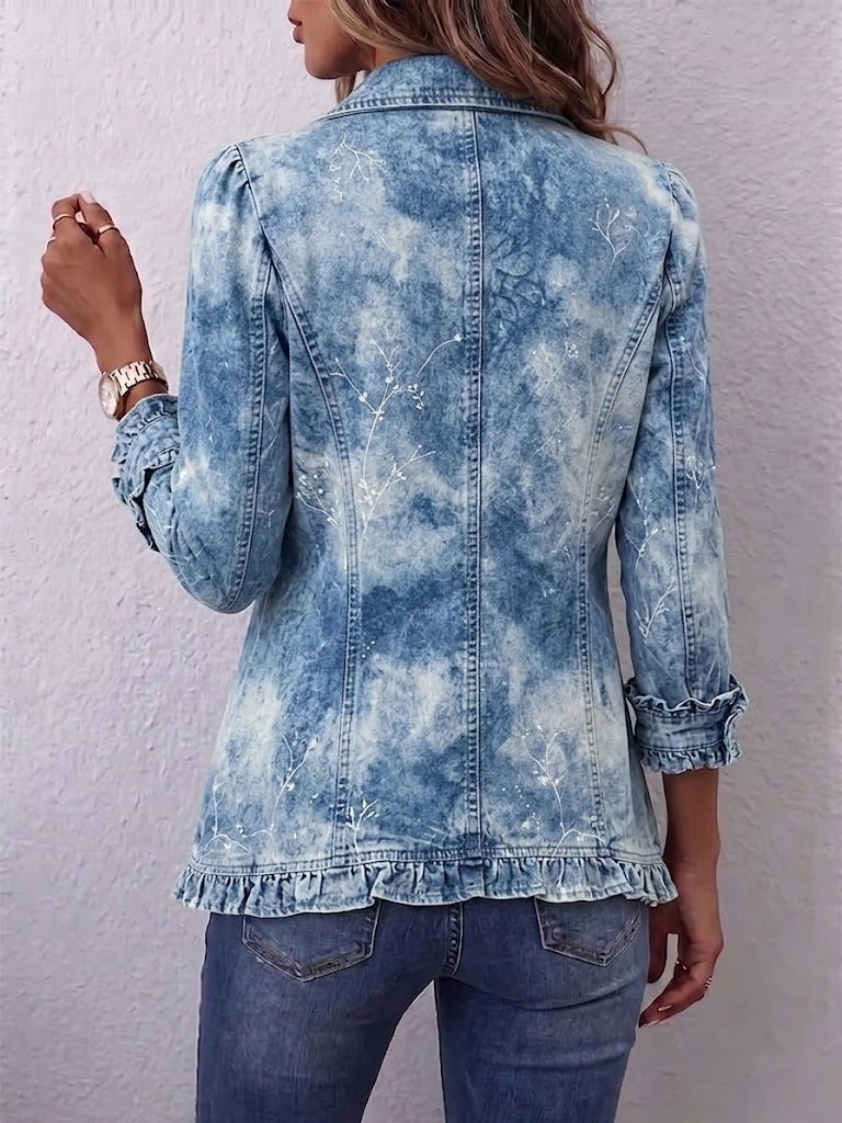 Jemison™ | Boho-Stijl Gradient Vintage Botanische Print Ruffle-Detail Jasje