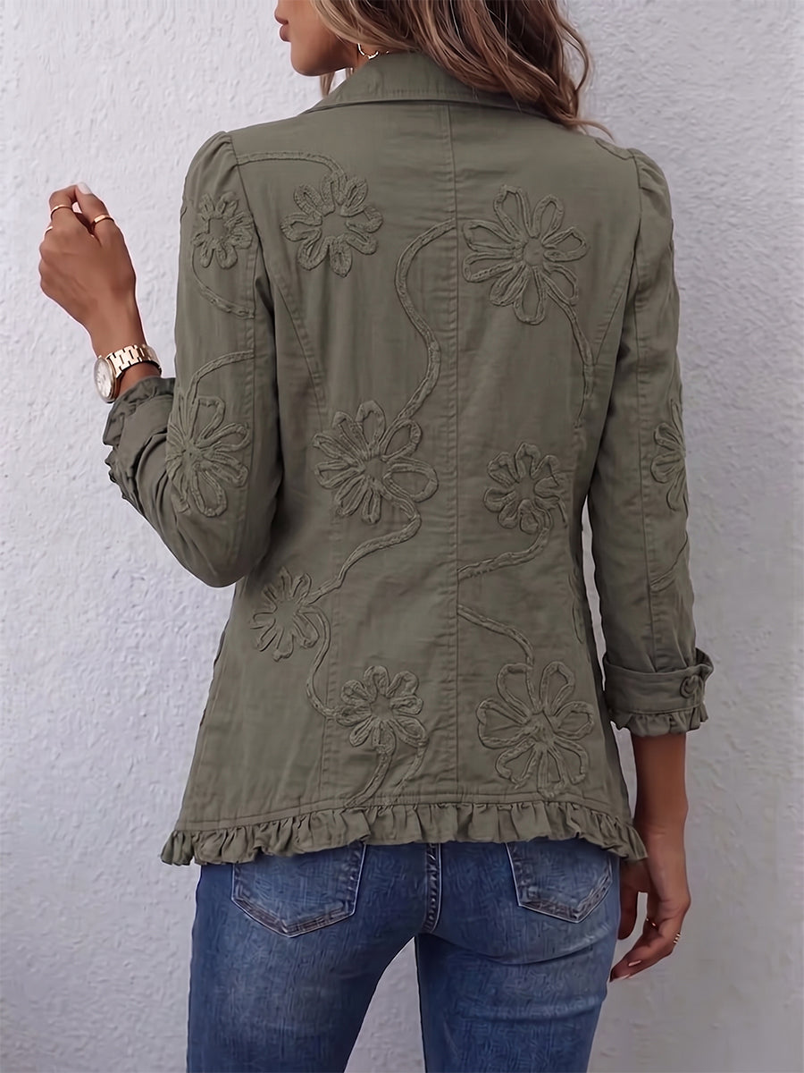 Kamberly™ | Boho-Chic Bloemen Utility Ruffled Trim Jacket
