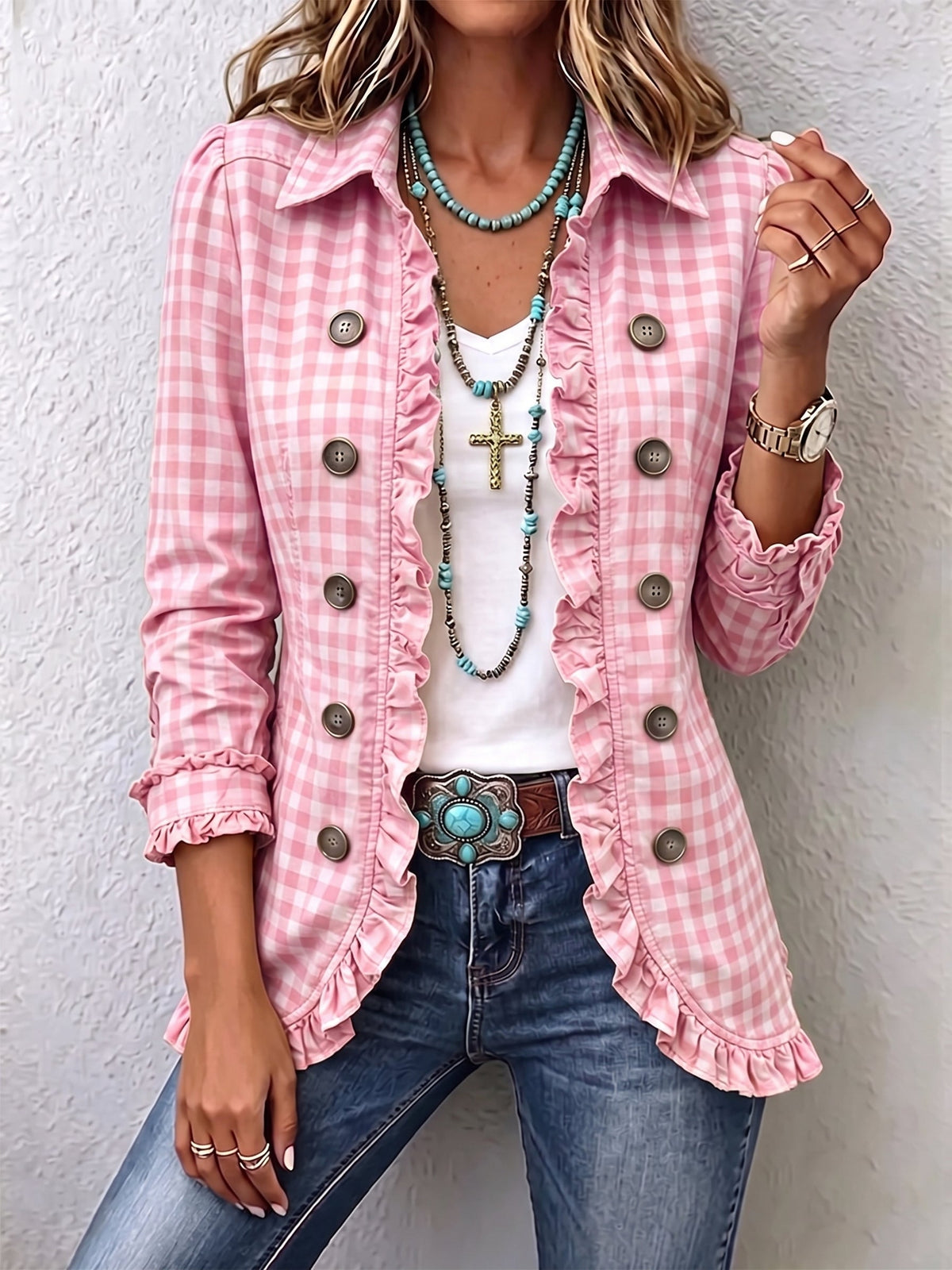 Charlene™ | Geruite Rimpelknopen Jacket