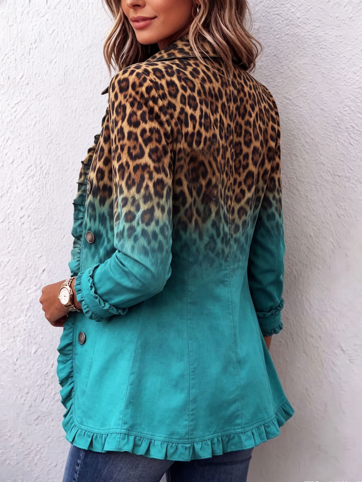 Elspeth™ | Leopard Ombre Ruffle Blazer Jas