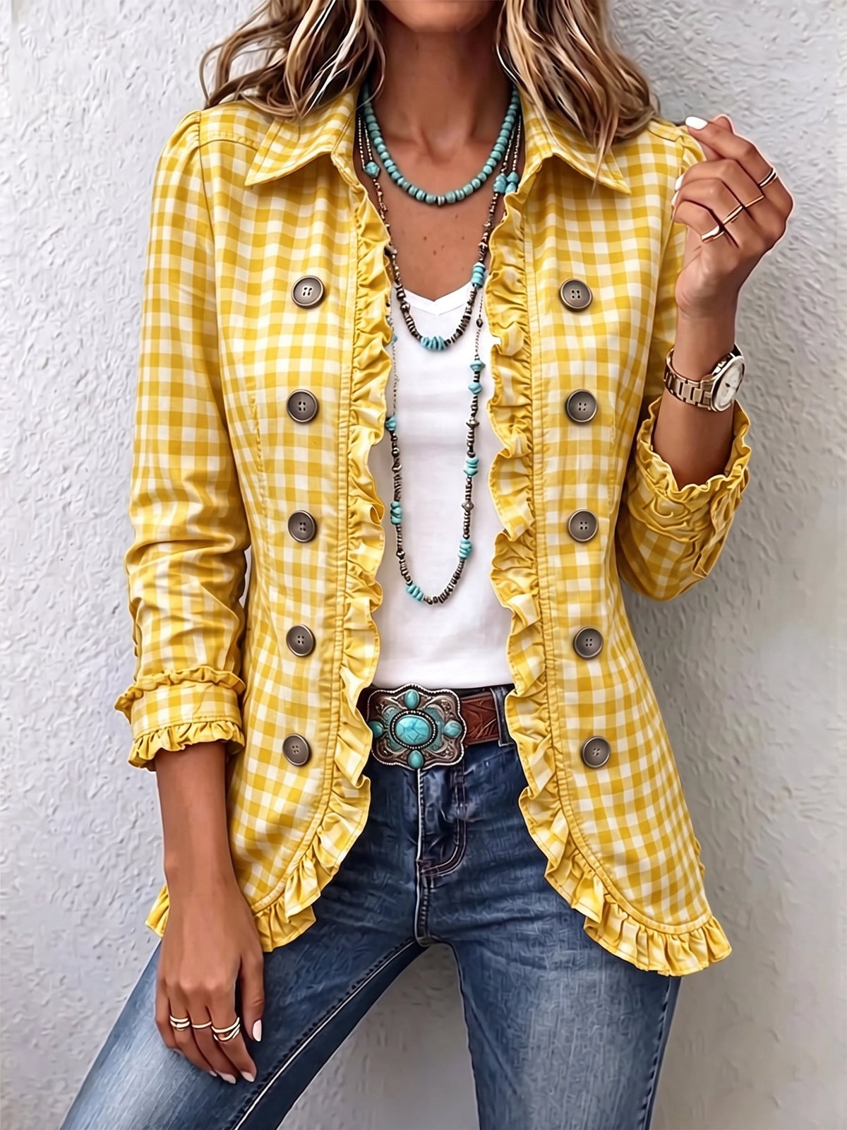 Charlene™ | Geruite Rimpelknopen Jacket