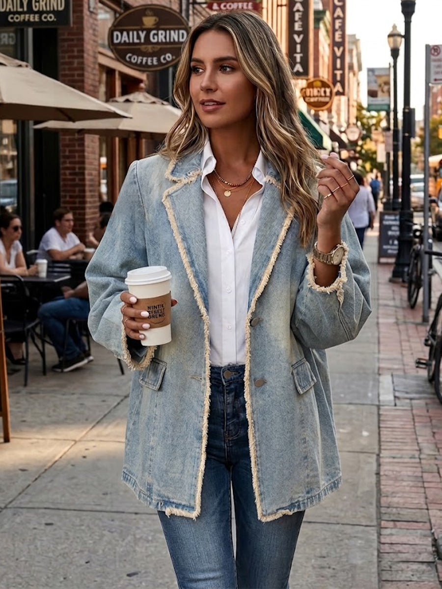 Dionne™ | Vintage-stijl Oversized Blazer met Rauwe Randen